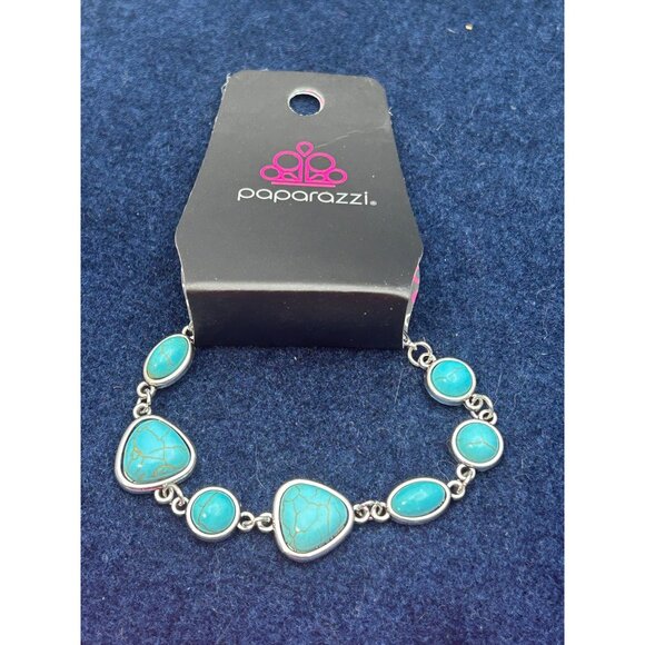 Paparazzi Silver-Tone Bracelet With Blue Turquoise-Style Stones - Picture 1 of 3